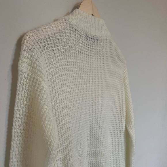 Pink Tartan Sweater Dress Tunic Cream Waffle Knit Crew Neck Long Sweater Small - Picture 8 of 9